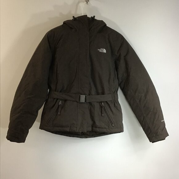 The North Face Brown Belted Down Hyvent Puffer Jacket Coat Hooded Womens S 🤎 - Picture 1 of 6